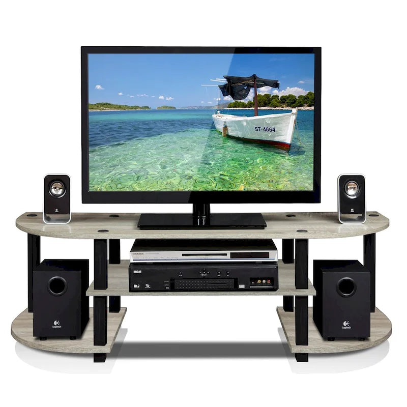 Meuble TV large avec étagères ouvertes, centre de divertissement, plusieurs options de couleur
