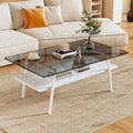Table basse rectangulaire en verre trempé avec étagère en MDF et pieds en métal