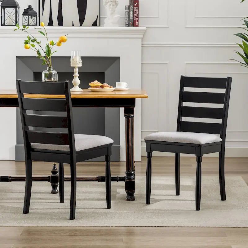 Chaise de salle à manger en bois à dossier échelle avec assise rembourrée Noyer noir