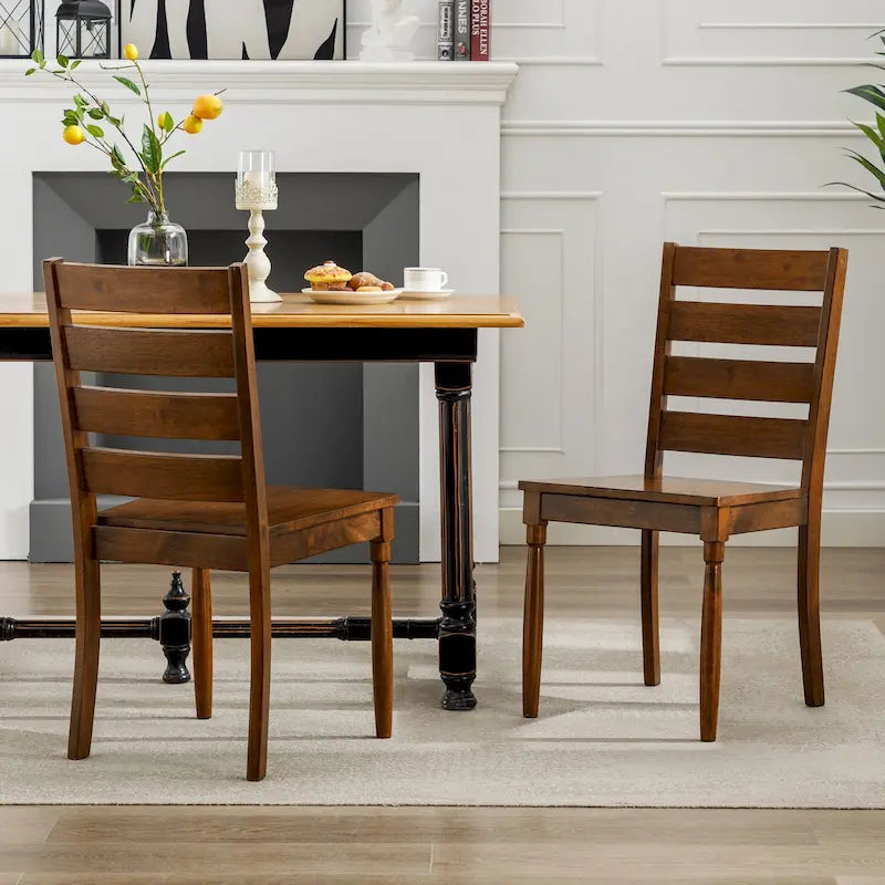 Chaise de salle à manger en bois à dossier échelle avec assise rembourrée Noyer noir