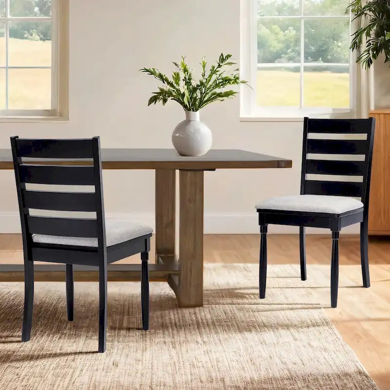 Chaise de salle à manger en bois à dossier échelle avec assise rembourrée Noyer noir