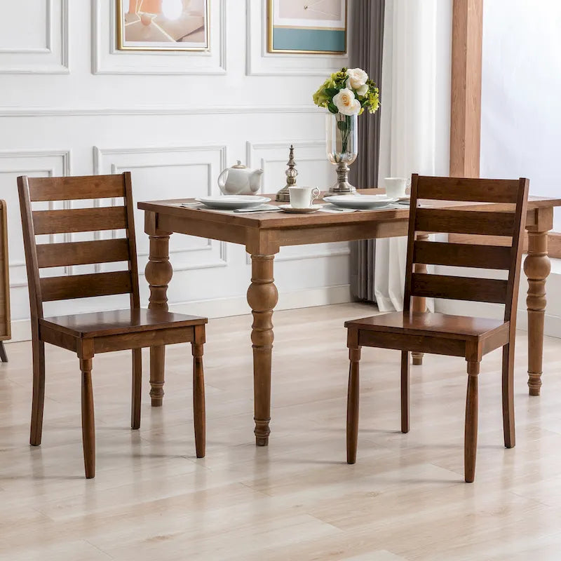 Chaise de salle à manger en bois à dossier échelle avec assise rembourrée Noyer noir