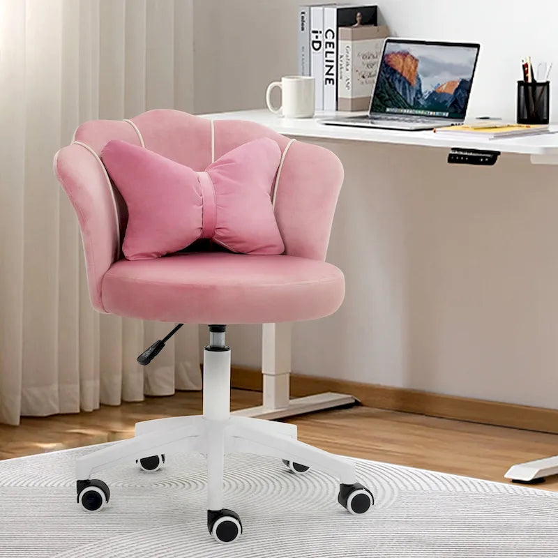 Chaise de bureau pivotante en velours dossier fleur capitonné réglable en hauteur rose blanc gris noir