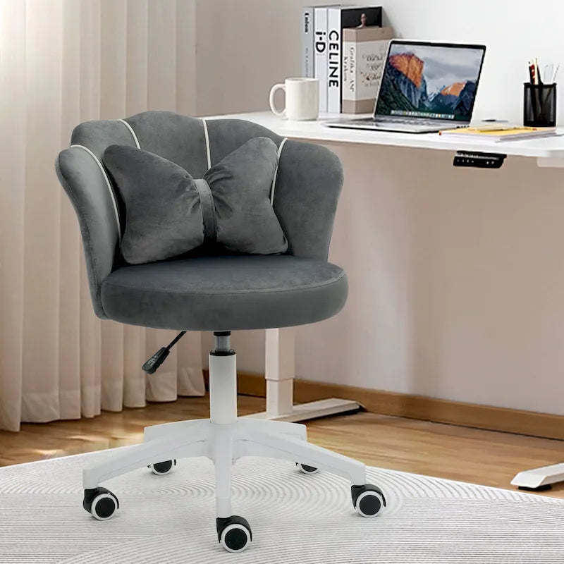 Chaise de bureau pivotante en velours dossier fleur capitonné réglable en hauteur rose blanc gris noir