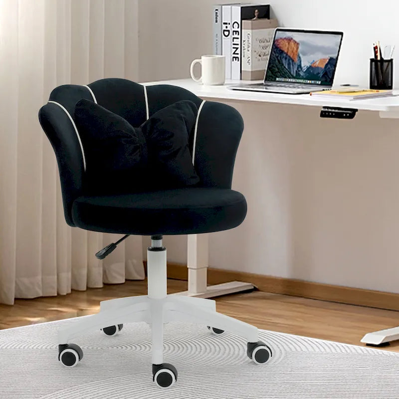 Chaise de bureau pivotante en velours dossier fleur capitonné réglable en hauteur rose blanc gris noir