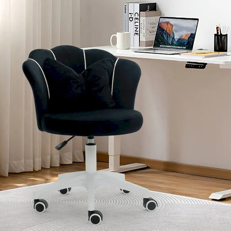 Chaise de bureau pivotante en velours dossier fleur capitonné réglable en hauteur rose blanc gris noir