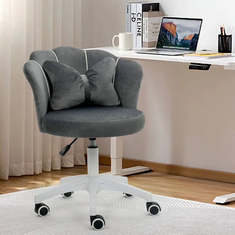 Chaise de bureau pivotante en velours dossier fleur capitonné réglable en hauteur rose blanc gris noir
