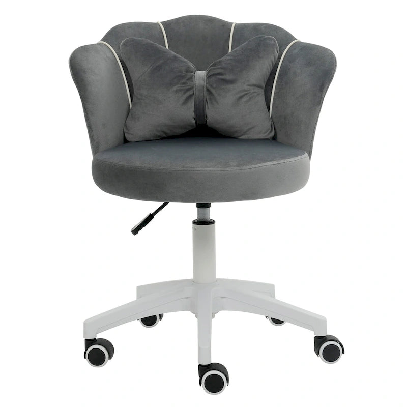 Chaise de bureau pivotante en velours dossier fleur capitonné réglable en hauteur rose blanc gris noir