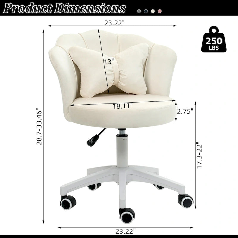 Chaise de bureau pivotante en velours dossier fleur capitonné réglable en hauteur rose blanc gris noir