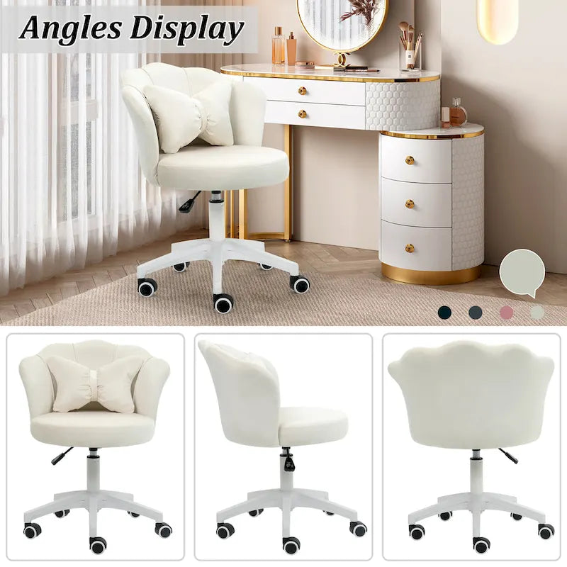 Chaise de bureau pivotante en velours dossier fleur capitonné réglable en hauteur rose blanc gris noir
