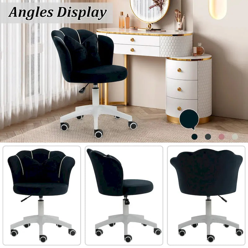 Chaise de bureau pivotante en velours dossier fleur capitonné réglable en hauteur rose blanc gris noir