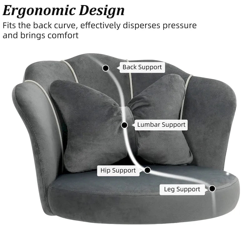 Chaise de bureau pivotante en velours dossier fleur capitonné réglable en hauteur rose blanc gris noir