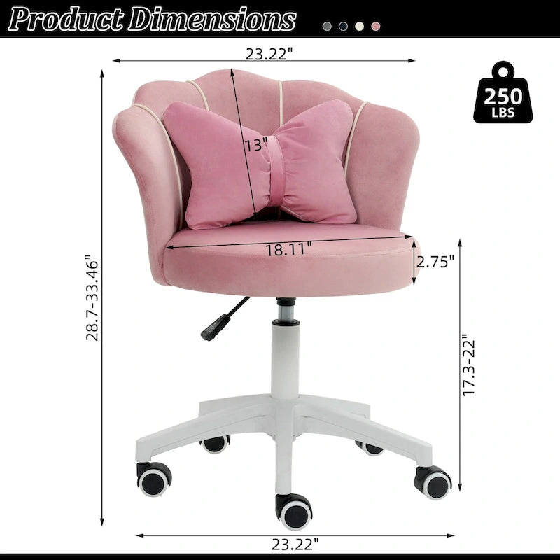 Chaise de bureau pivotante en velours dossier fleur capitonné réglable en hauteur rose blanc gris noir
