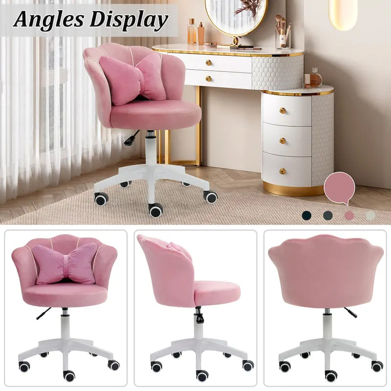 Chaise de bureau pivotante en velours dossier fleur capitonné réglable en hauteur rose blanc gris noir