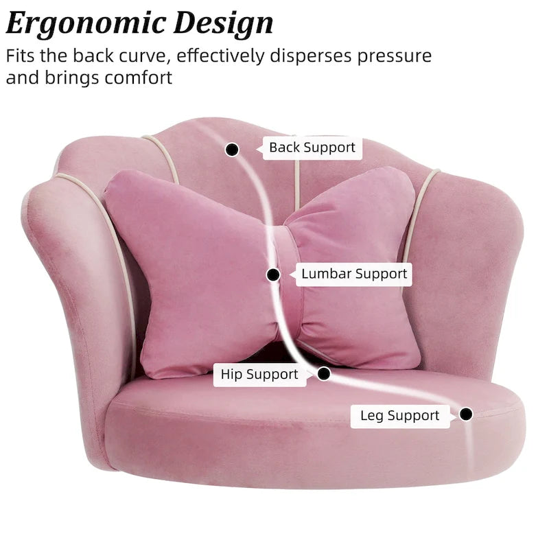 Chaise de bureau pivotante en velours dossier fleur capitonné réglable en hauteur rose blanc gris noir