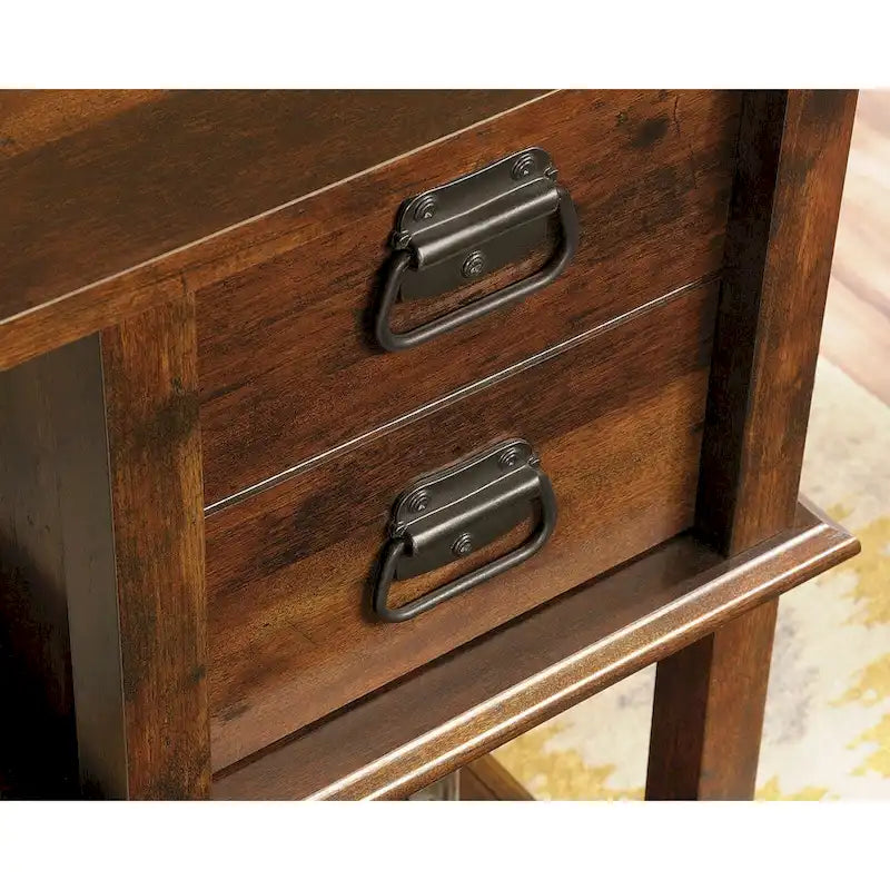 Bureau rustique en bois marron avec tiroirs et étagères de rangement