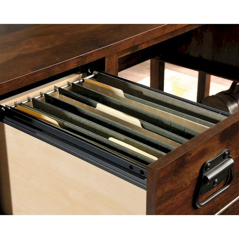 Bureau rustique en bois marron avec tiroirs et étagères de rangement