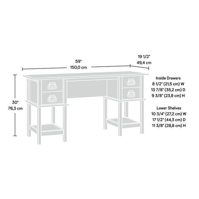 Bureau rustique en bois marron avec tiroirs et étagères de rangement
