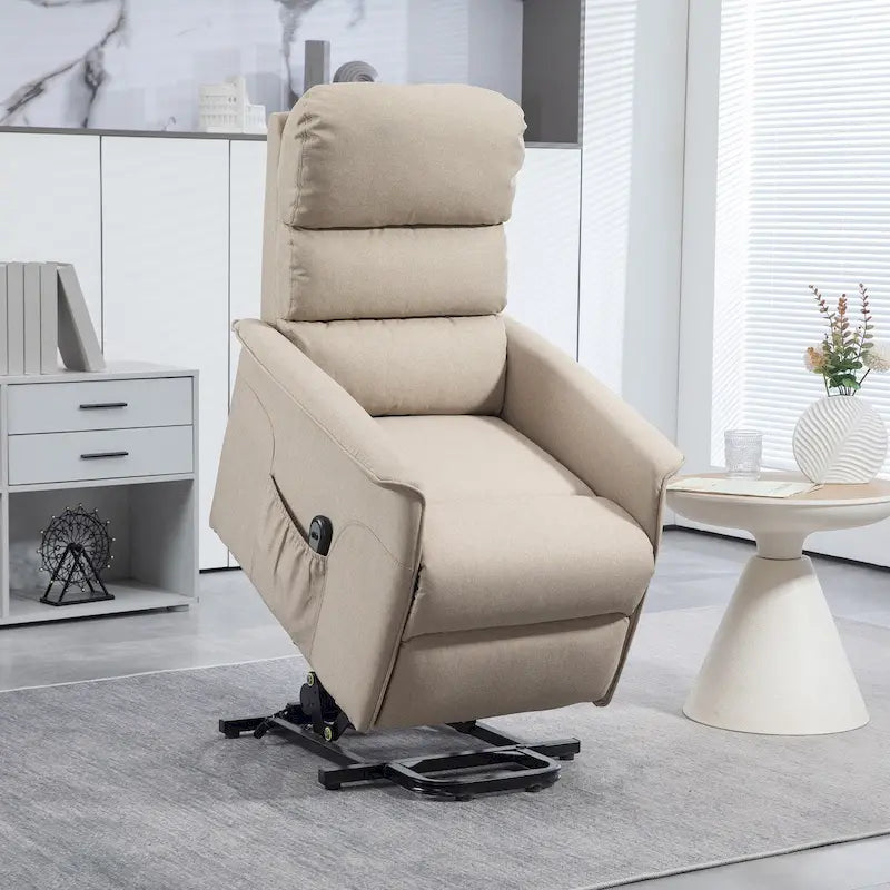 Fauteuil inclinable électrique releveur avec télécommande, lin beige bleu