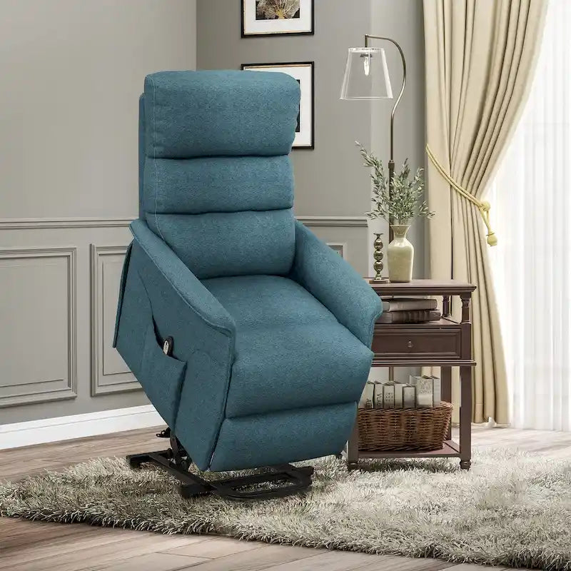 Fauteuil inclinable électrique releveur avec télécommande, lin beige bleu