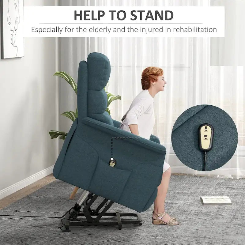 Fauteuil inclinable électrique releveur avec télécommande, lin beige bleu