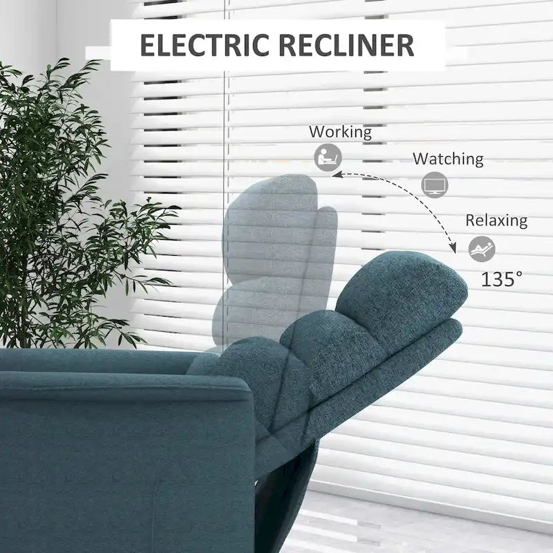 Fauteuil inclinable électrique releveur avec télécommande, lin beige bleu