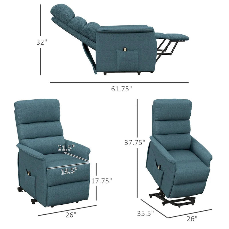 Fauteuil inclinable électrique releveur avec télécommande, lin beige bleu