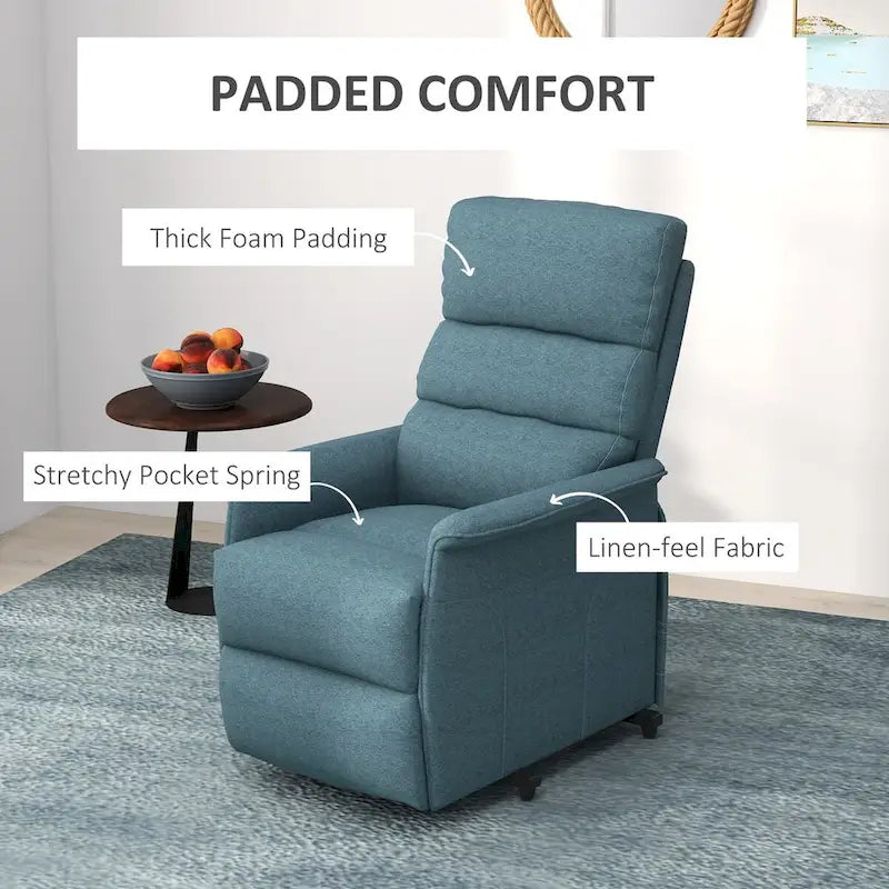 Fauteuil inclinable électrique releveur avec télécommande, lin beige bleu