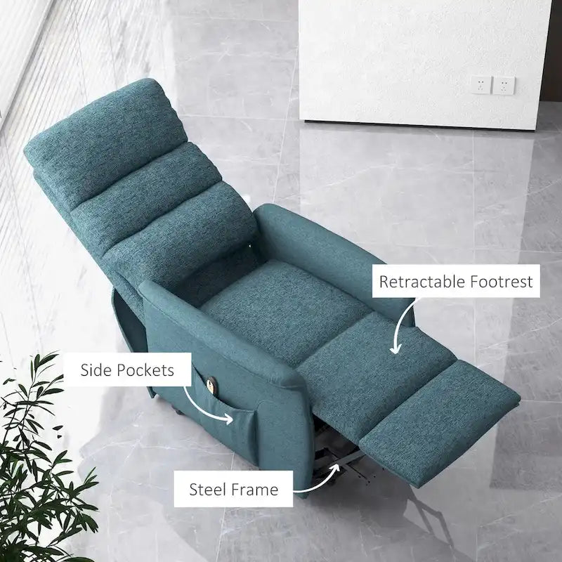 Fauteuil inclinable électrique releveur avec télécommande, lin beige bleu