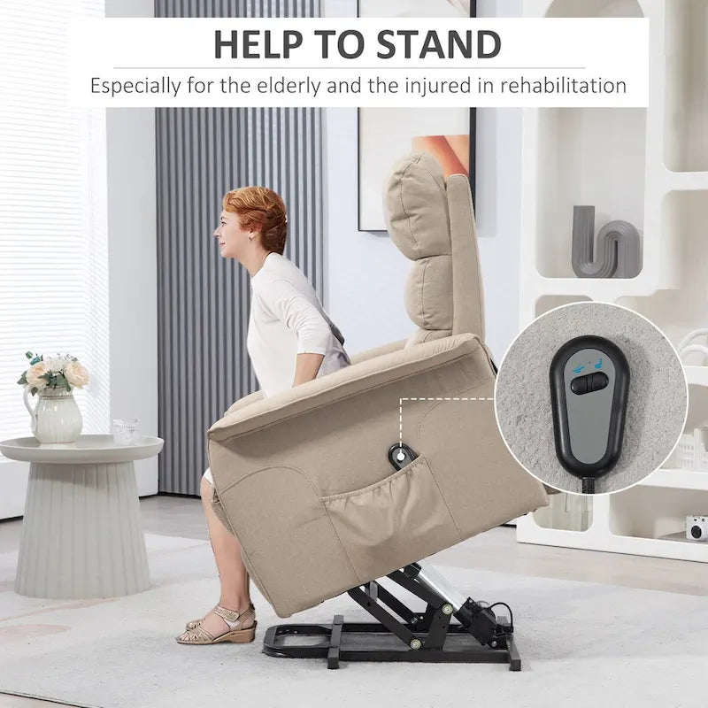 Fauteuil inclinable électrique releveur avec télécommande, lin beige bleu