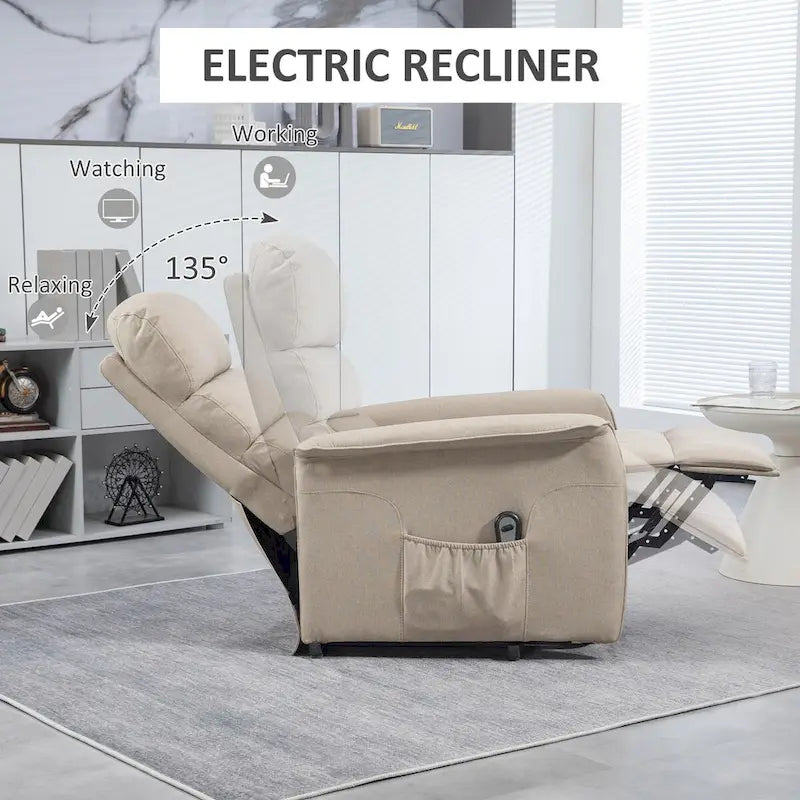 Fauteuil inclinable électrique releveur avec télécommande, lin beige bleu