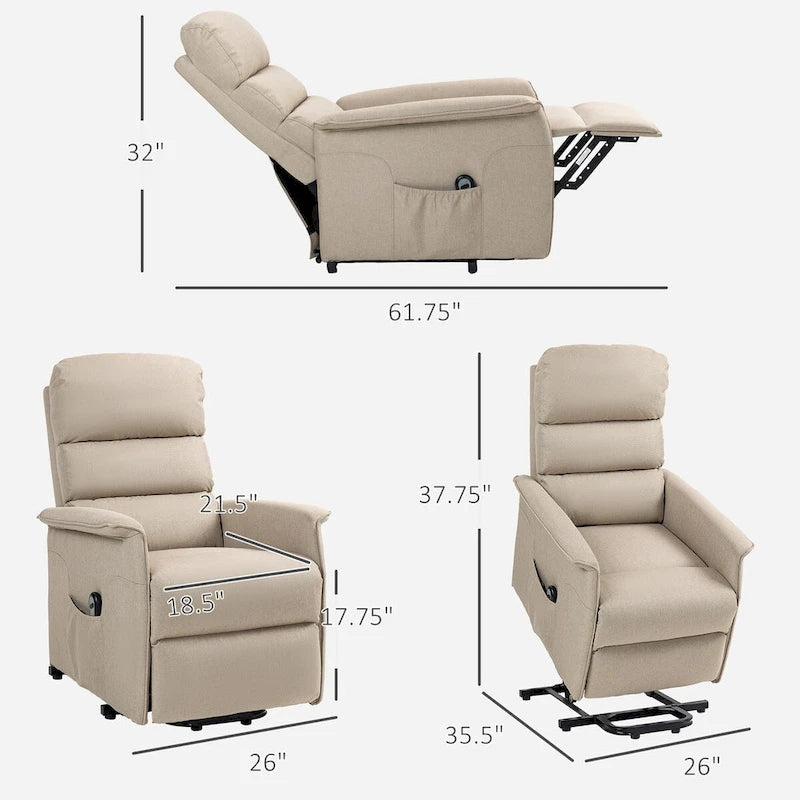 Fauteuil inclinable électrique releveur avec télécommande, lin beige bleu