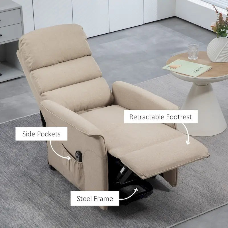 Fauteuil inclinable électrique releveur avec télécommande, lin beige bleu