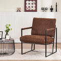 Fauteuil d'appoint Leathaire à surpiqûres verticales avec cadre en métal noir