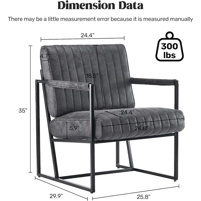 Fauteuil d'appoint Leathaire à surpiqûres verticales avec cadre en métal noir