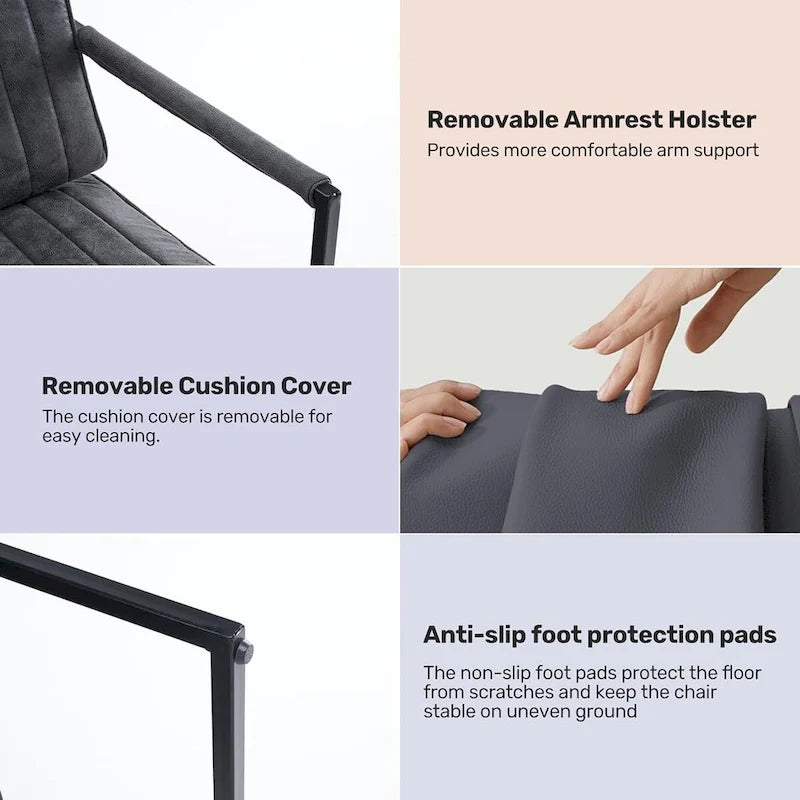 Fauteuil d'appoint Leathaire à surpiqûres verticales avec cadre en métal noir