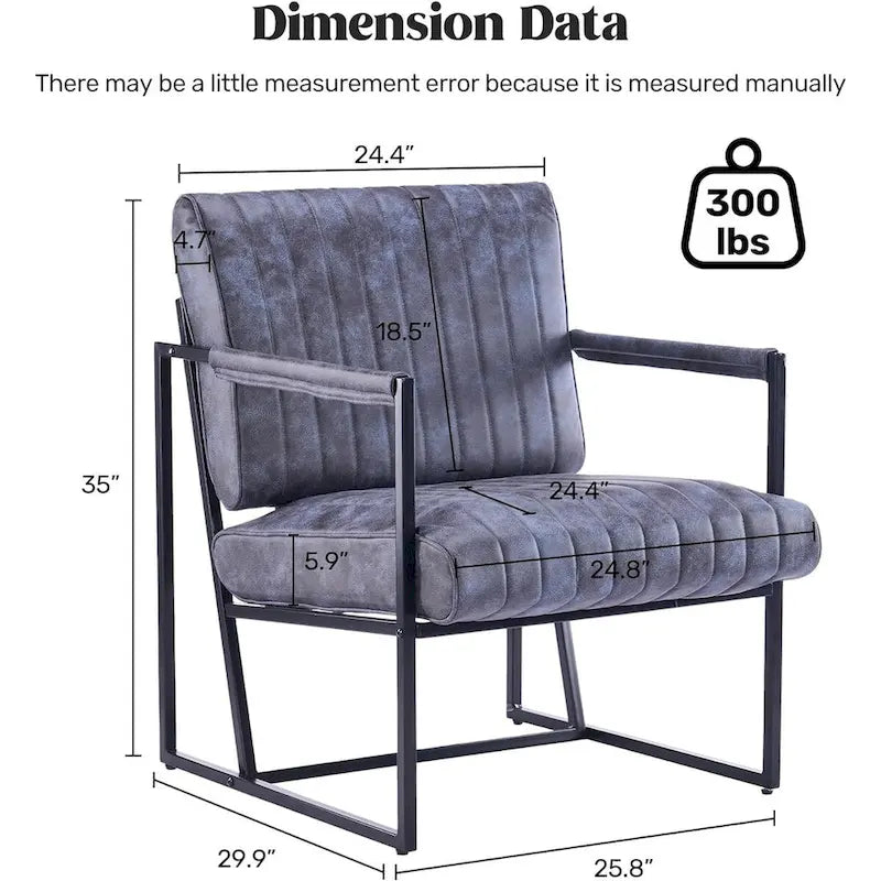 Fauteuil d'appoint Leathaire à surpiqûres verticales avec cadre en métal noir