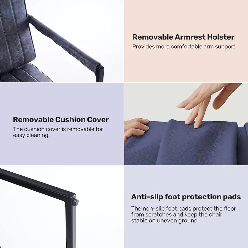 Fauteuil d'appoint Leathaire à surpiqûres verticales avec cadre en métal noir