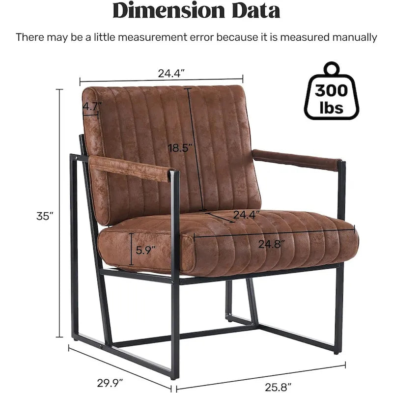 Fauteuil d'appoint Leathaire à surpiqûres verticales avec cadre en métal noir
