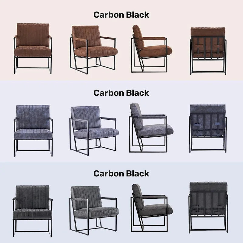 Fauteuil d'appoint Leathaire à surpiqûres verticales avec cadre en métal noir