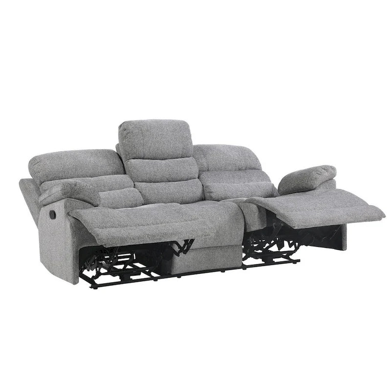 Canapé inclinable manuel double 84 pouces, rembourré en chenille grise