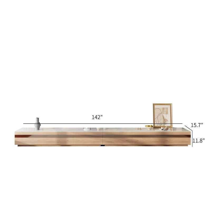 Meuble TV en bois avec plateau en pierre et tiroirs de rangement