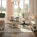 Table basse relevable avec compartiment de rangement dissimulé et étagère inférieure, Blanc antique
