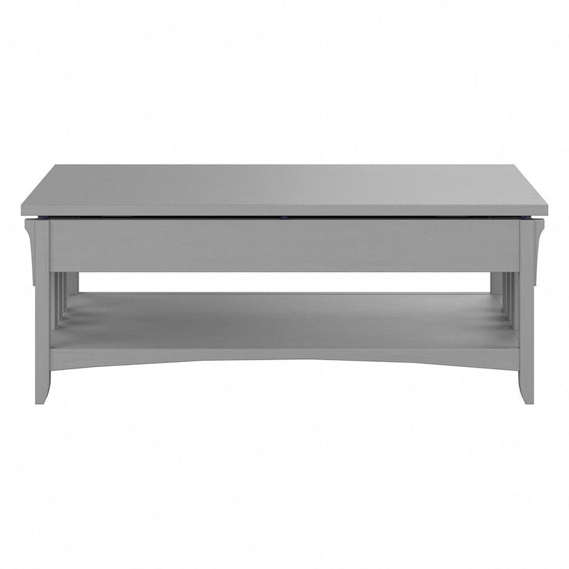 Table basse relevable avec compartiment de rangement dissimulé et étagère inférieure, Blanc antique