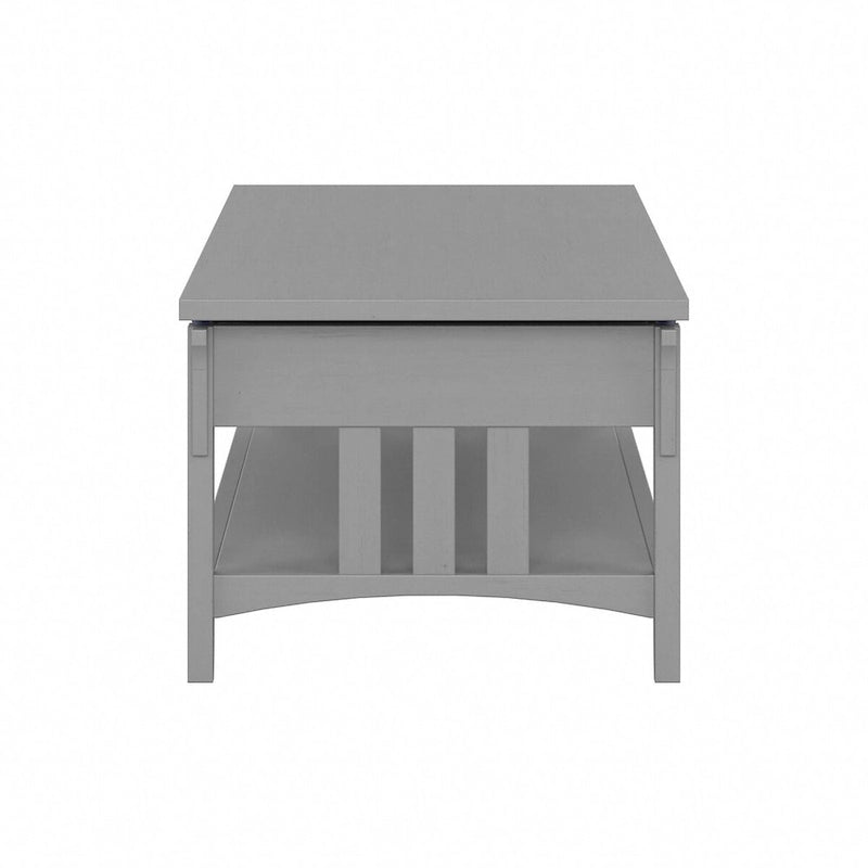 Table basse relevable avec compartiment de rangement dissimulé et étagère inférieure, Blanc antique