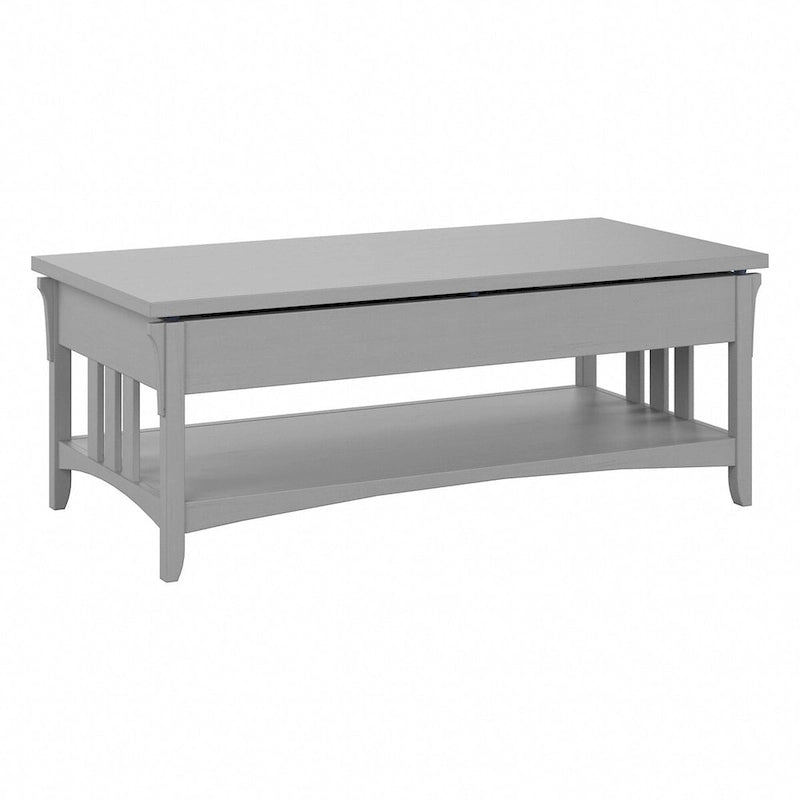 Table basse relevable avec compartiment de rangement dissimulé et étagère inférieure, Blanc antique
