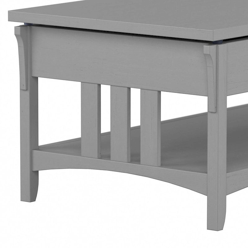 Table basse relevable avec compartiment de rangement dissimulé et étagère inférieure, Blanc antique