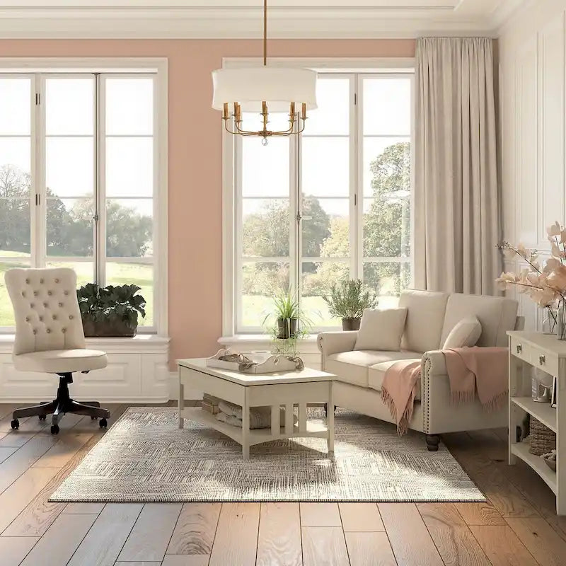 Table basse relevable avec compartiment de rangement dissimulé et étagère inférieure, Blanc antique